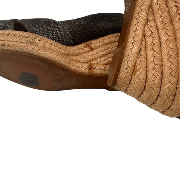 Tory Burch Metallic Filipa Canvas Espadrille Wedges Heels Size 7.5 - Picture 9 of 11